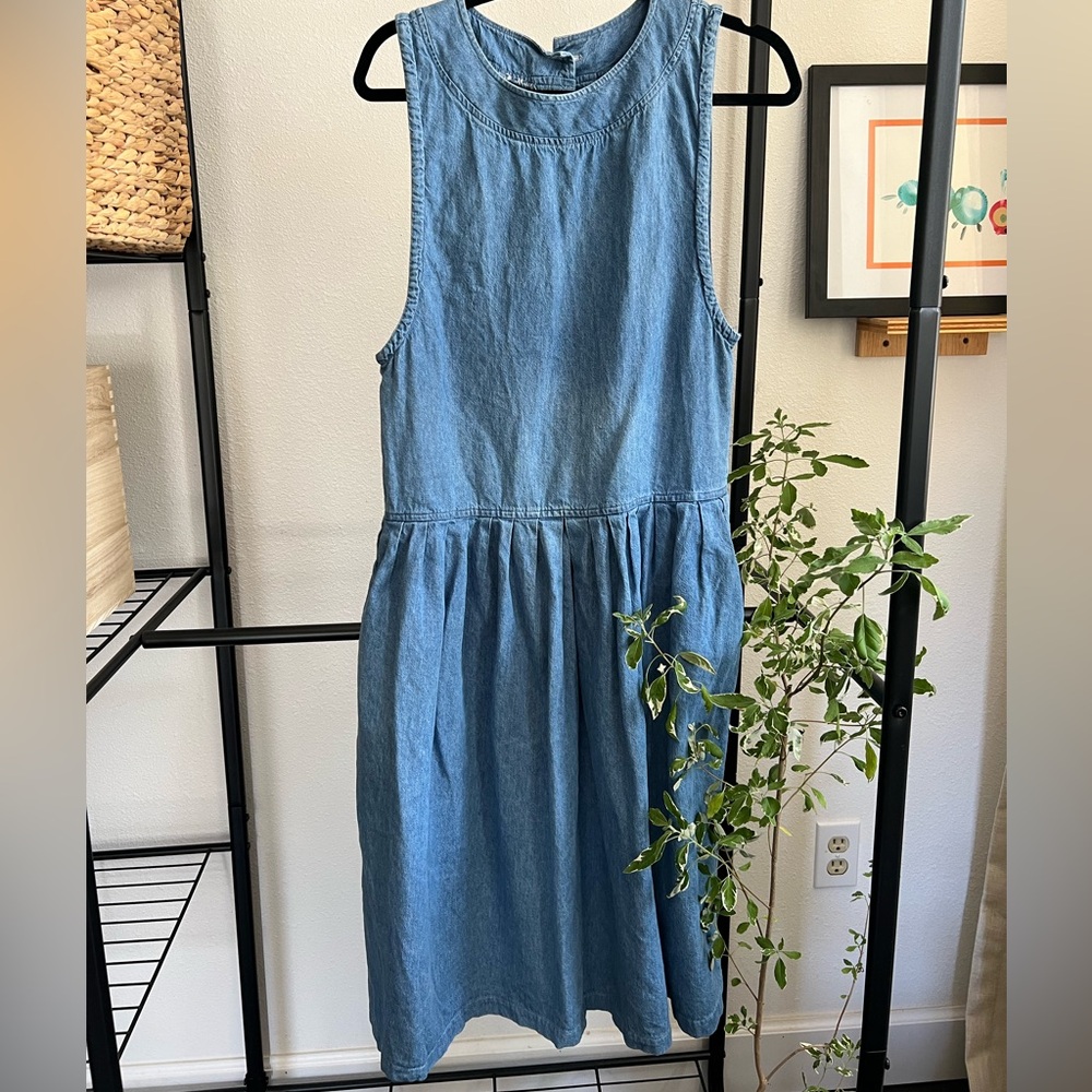 Bass vintage denim dress jean dress pockets pinafore overall